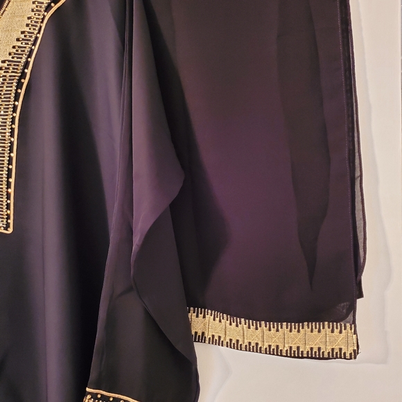 Selling Beautiful Black & Gold Modest Abaya/Kaftan/Dress w/ Matching Hijab/Scarf - Picture 8 of 10